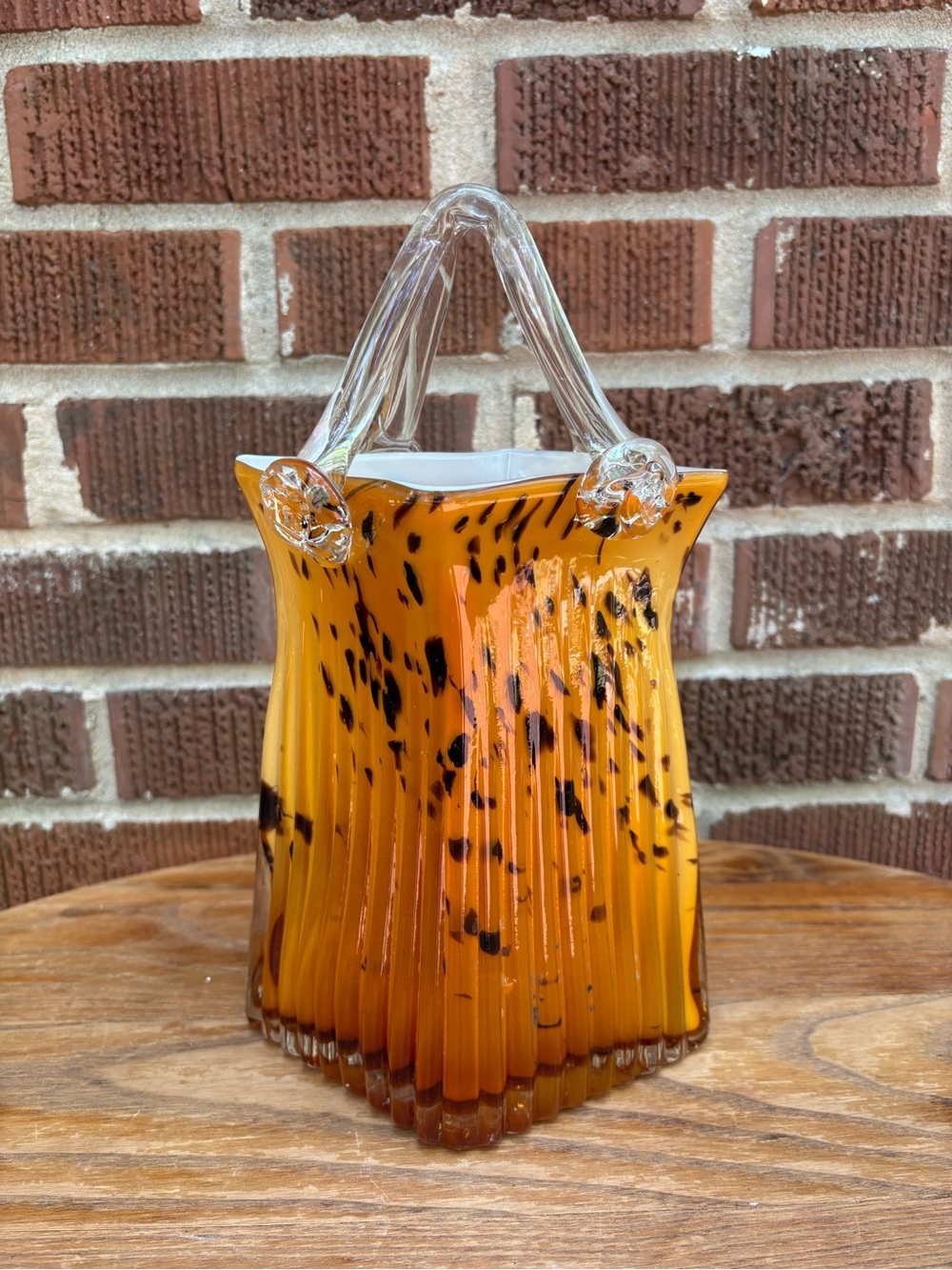 Hand blown Vintage Murano Style Glass Handbag Purse Sculpture Glass Fluted 10”